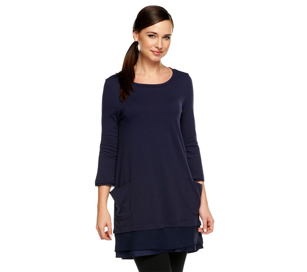 LOGO by Lori Goldstein 3/4 Sleeve Tee with Chiffon Hem - A203821