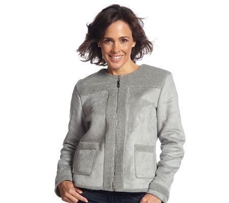 Liz Claiborne New York Zip Front Faux Shearling Jacket - A209721