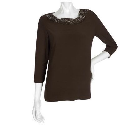 Effortless Style by Citiknits 3/4 Sleeve Beaded Top - A209821