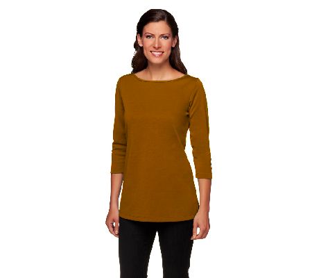 Susan Graver Ponte Knit Bateau Neck Tunic with Gold Buttons - A212721