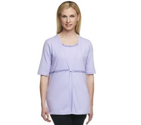 Denim & Co. Elbow Sleeve Duet Cardigan with RuffleTrim - A214521