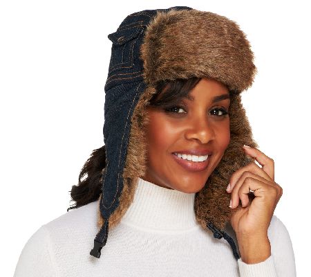 Collection XIIX Denim Trapper Hat with Faux Fur Trim - A217221
