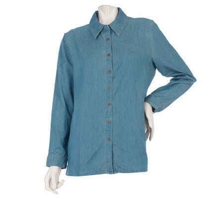 Denim & Co. Essentials Long Sleeve Button Front Denim Big Shirt - A217421