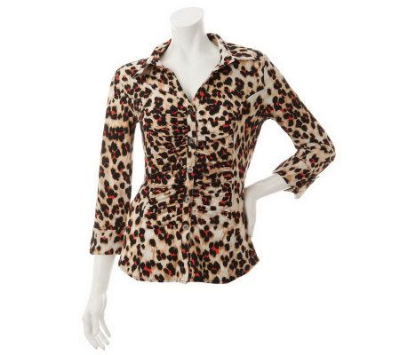 M by Marc Bouwer Animal Print Button Front Knit Top - A218821