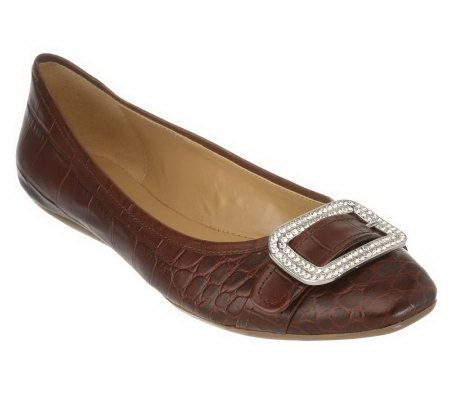 Isaac Mizrahi Live! Leather Flats with Rhinestone Buckle - A219321
