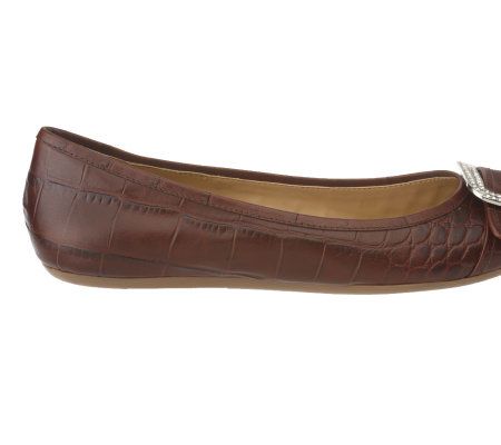 Isaac Mizrahi Live! Leather Flats with Rhinestone Buckle