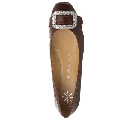 Isaac Mizrahi Live! Leather Flats with Rhinestone Buckle