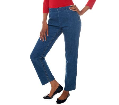 Susan Graver Hollywood Waist Side Zip Denim Regular Jeans - A220421