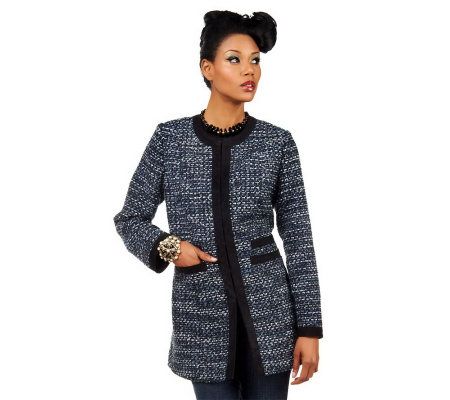 Luxe Rachel Zoe Tweed Jacket w/ Contrast Trim & Hook & Eye Closures - A221821