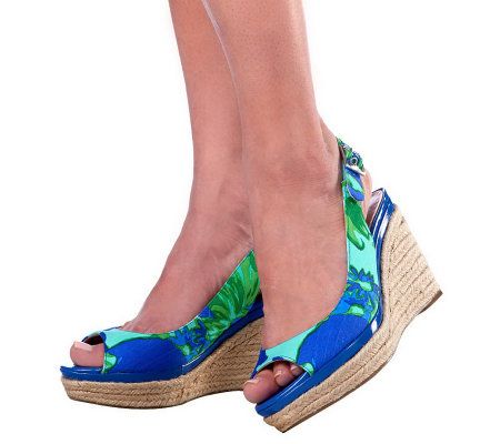Isaac Mizrahi Live! Bombay Floral Slingback Braided Wedge - A223421