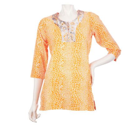 Quacker Factory Snake Printed Tunic w/ Embellished Neckline - A223921