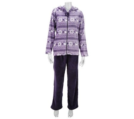 Stan Herman Winter Fairisle Printed/Solid Plush Hooded Lounge Set - A227921