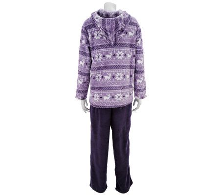 Stan Herman Winter Fairisle Printed/Solid Plush Hooded Lounge Set