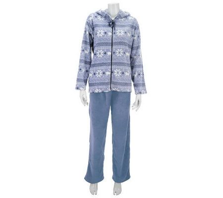 Stan Herman Winter Fairisle Printed/Solid Plush Hooded Lounge Set - A227921