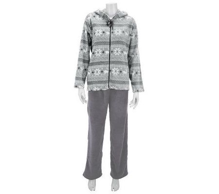 Stan Herman Winter Fairisle Printed/Solid Plush Hooded Lounge Set - A227921