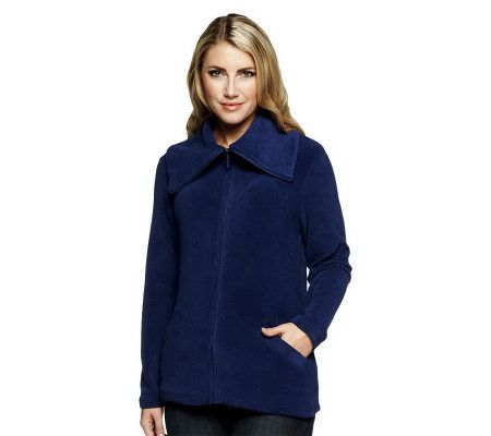 Denim & Co. Zip Front Fleece Jacket W/ Pockets & Wide Collar - A228121