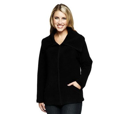 Denim & Co. Zip Front Fleece Jacket W/ Pockets & Wide Collar - A228121