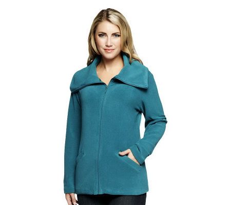 Denim & Co. Zip Front Fleece Jacket W/ Pockets & Wide Collar - A228121