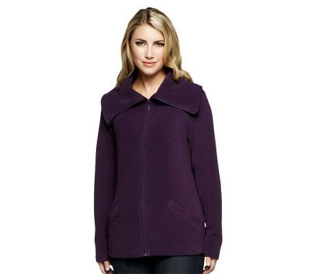 Denim & Co. Zip Front Fleece Jacket W/ Pockets & Wide Collar - A228121