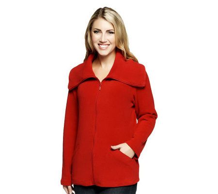 Denim & Co. Zip Front Fleece Jacket W/ Pockets & Wide Collar - A228121