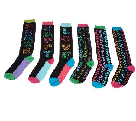 little missmatched 6-pk Peace, Love, & Stars Knee High Socks - A228521