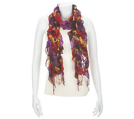 Liz Claiborne New York Ikat Floral Printed Scarf with Fringe - A228621
