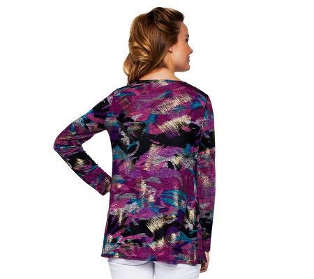 George Simonton Abstract Print Drape Front Cardigan with Hook & Eye