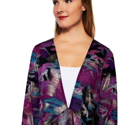 George Simonton Abstract Print Drape Front Cardigan with Hook & Eye