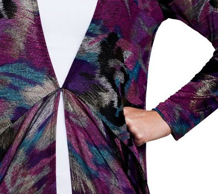 George Simonton Abstract Print Drape Front Cardigan with Hook & Eye