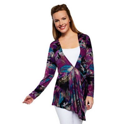 George Simonton Abstract Print Drape Front Cardigan with Hook & Eye - A230321