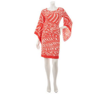 M by Marc Bouwer 3/4 Sleeve Printed Dress with Border - A231221