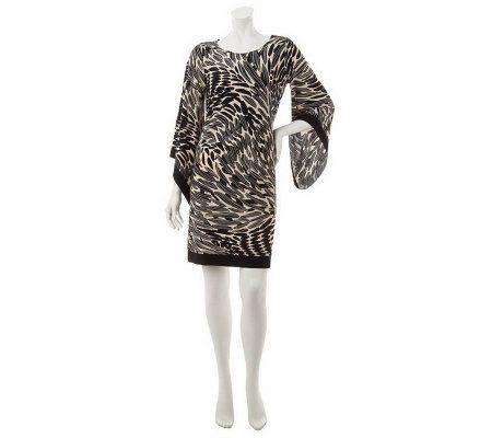 M by Marc Bouwer 3/4 Sleeve Printed Dress with Border - A231221