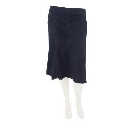 Denim & Co. Fit & Flare Denim Skirt with Pockets & Trim Detail - A231521