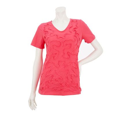 Liz Claiborne New York Short Sleeve T-shirt with Ruffle Detail