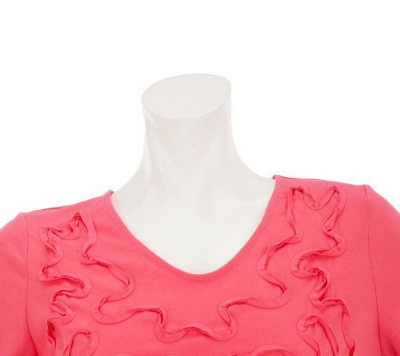 Liz Claiborne New York Short Sleeve T-shirt with Ruffle Detail