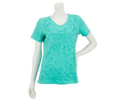 Liz Claiborne New York Short Sleeve T-shirt with Ruffle Detail - A231921