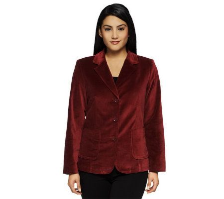 Denim & Co. Velveteen 3 Button Blazer - A2321