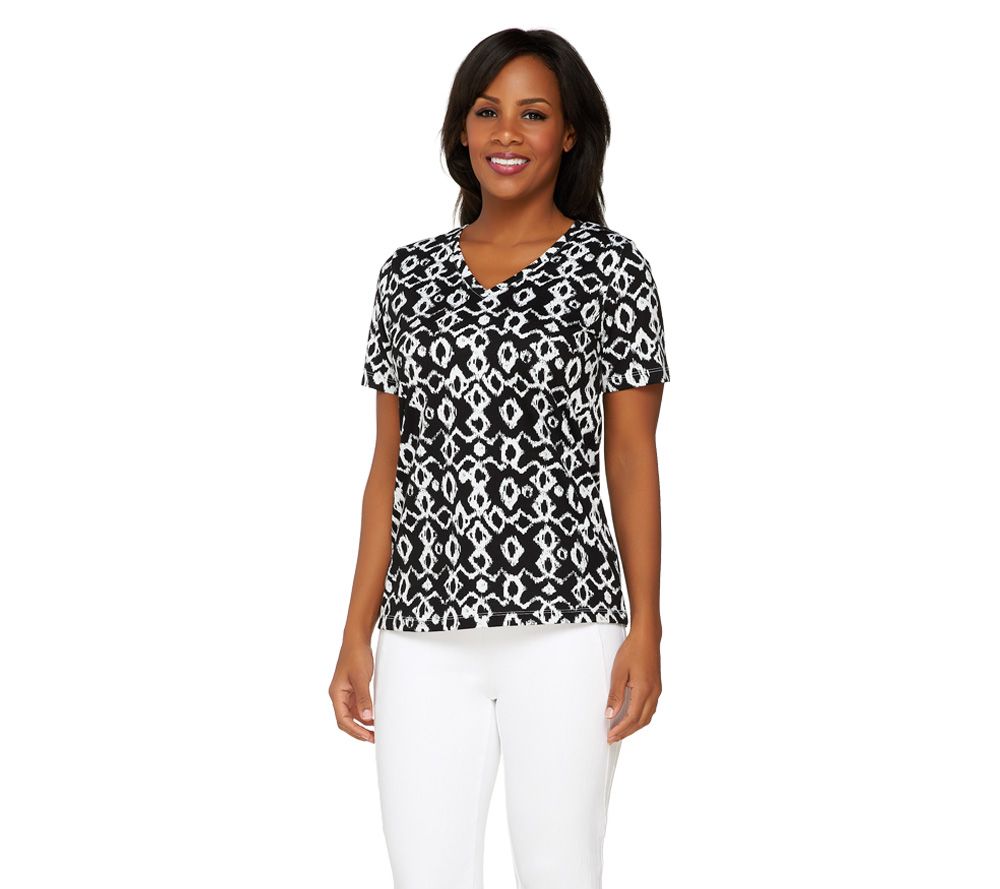 Denim & Co. Knit V-neck Tribal Print T-shirt - A232621