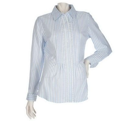 As Is Denim & Co. Long Sleeve Woven Tunic with Lace Trim - A236421