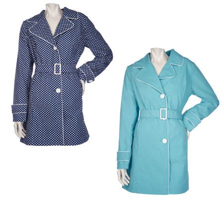 Dennis Basso Water Resistant Polka Dot or Solid Trench Coat - A63421