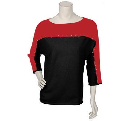 Bob Mackies Horizontal Color Block Sweater w/ Rhinestones - A75021