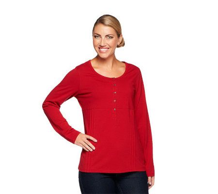 Denim & Co. Stretch Long Sleeve T-shirt with Pleat Detail - A82121