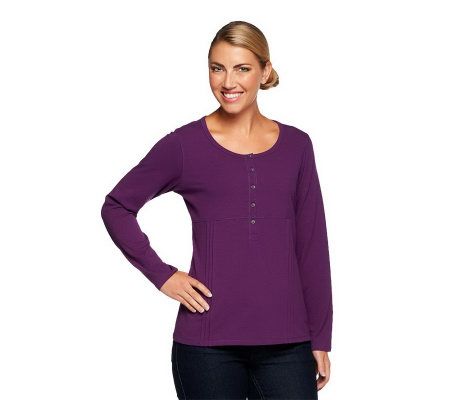 Denim & Co. Stretch Long Sleeve T-shirt with Pleat Detail - A82121