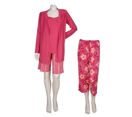 Carole Hochman 4 Piece Lounge Set with Printed Bottoms - A88021