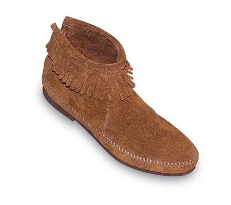 Minnetonka Suede Back Zip Hardsole Boots with Fringe - A141122