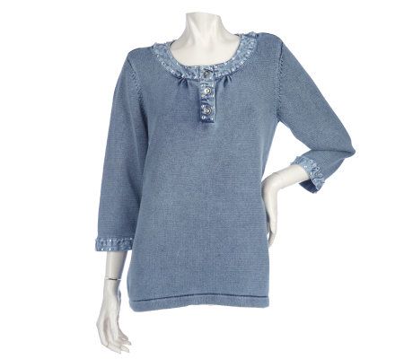 Quacker Factory 3/4 Sleeve Sweater w/ Gem Detail - A202022