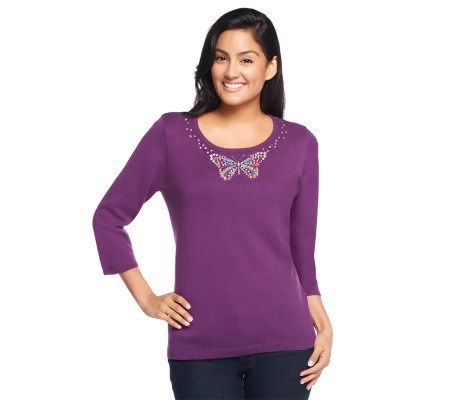 Quacker Factory 3/4 Sleeve Beautiful Butterfly Sweater - A202622