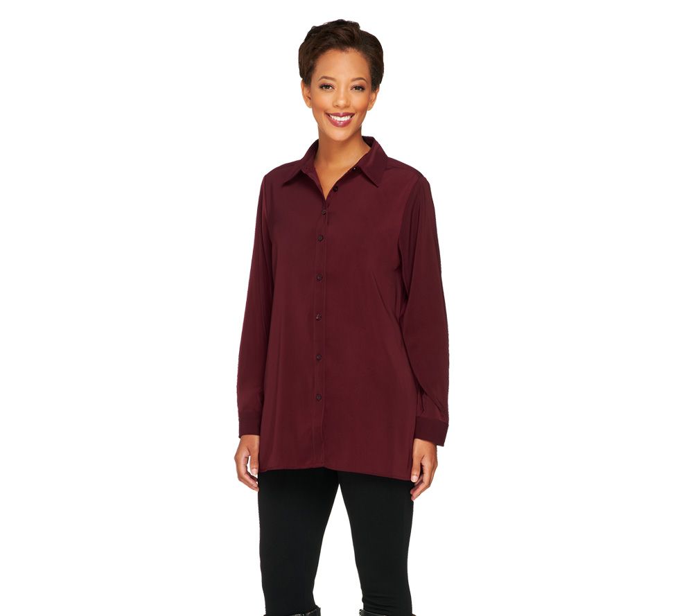 Susan Graver Stretch Peachskin Button Front Big Shirt - A203722