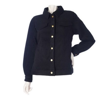 Bob Mackies Button Front Jean Style Fleece Jacket - A204222