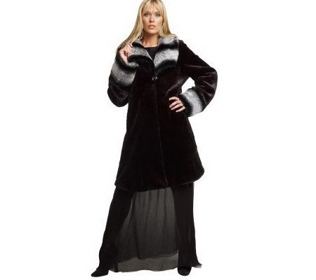 Luxe Rachel Zoe 3/4 Length Faux Fur Coat with Shawl Collar - A209422
